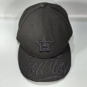 New Era 59Fifty Cap Big Stitch Houston Astros Black on Black Sz 7 Adult 55.8cm